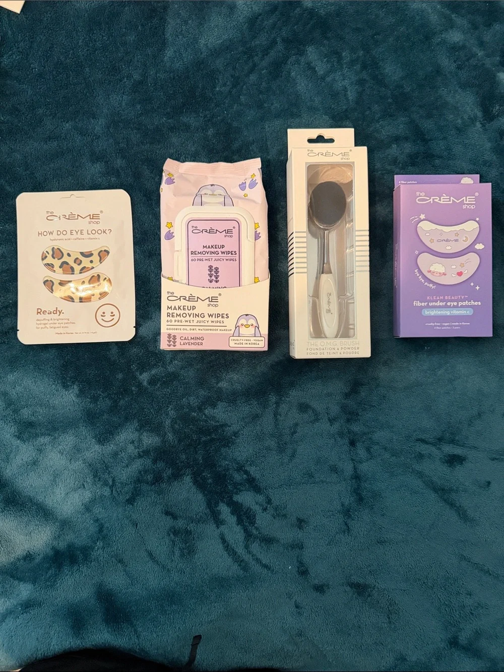 The Crème Shop Purple Makeup Removing Wipes & Oval Foundation Brush Set